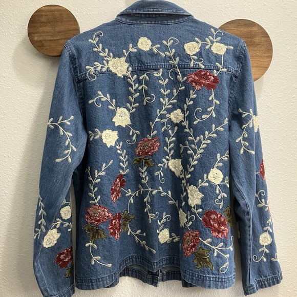 VTG Denim & Co Floral Denim Button Up Womens Large AOP Embroidered Y2K Flowers - Picture 7 of 10